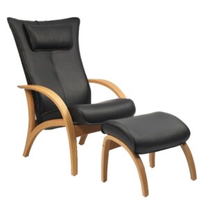 Brunstad Delta Adventure lænestol med skammel - Eg - Sort læder - Large
